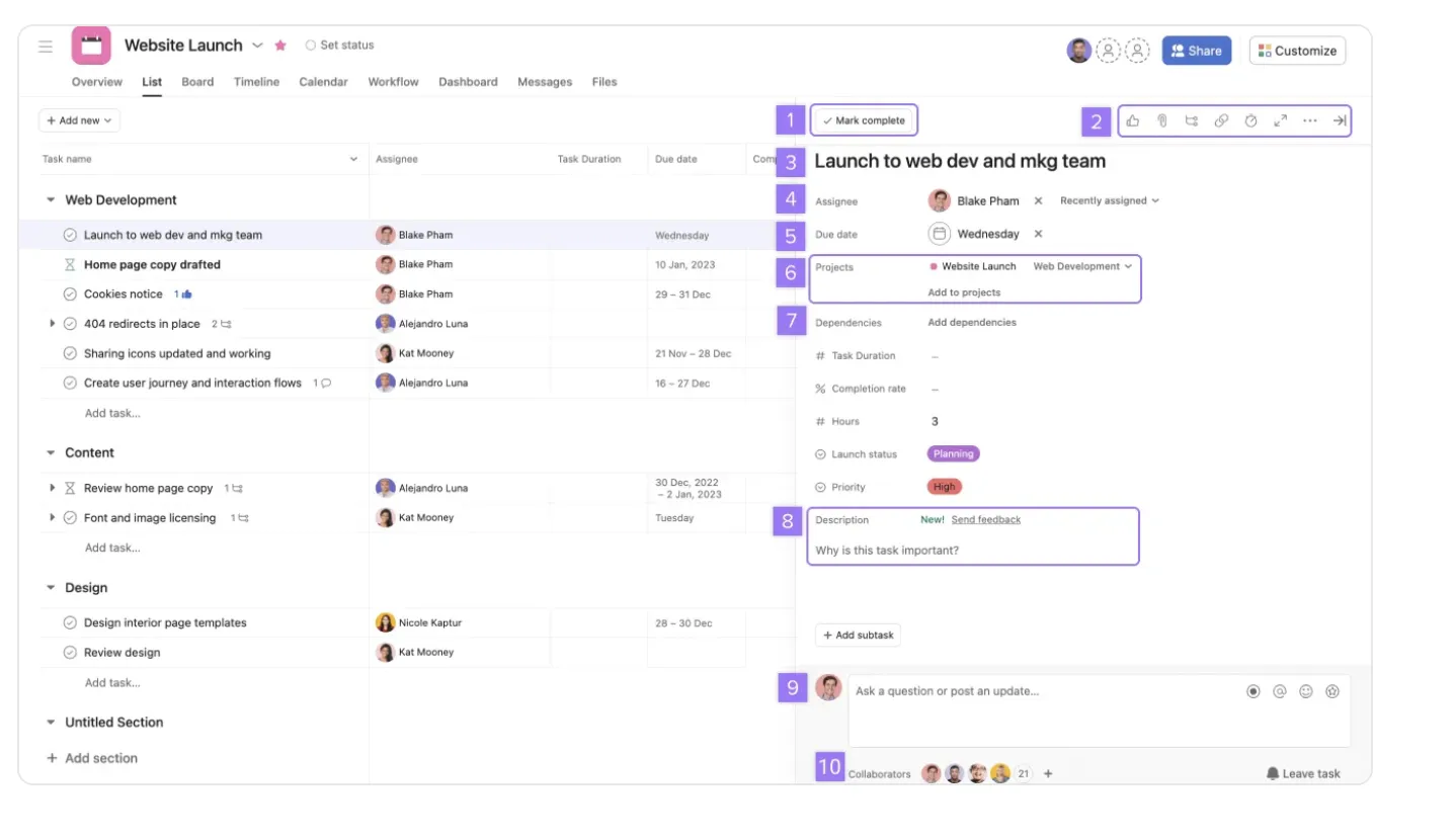 Asana interface screenshot 1