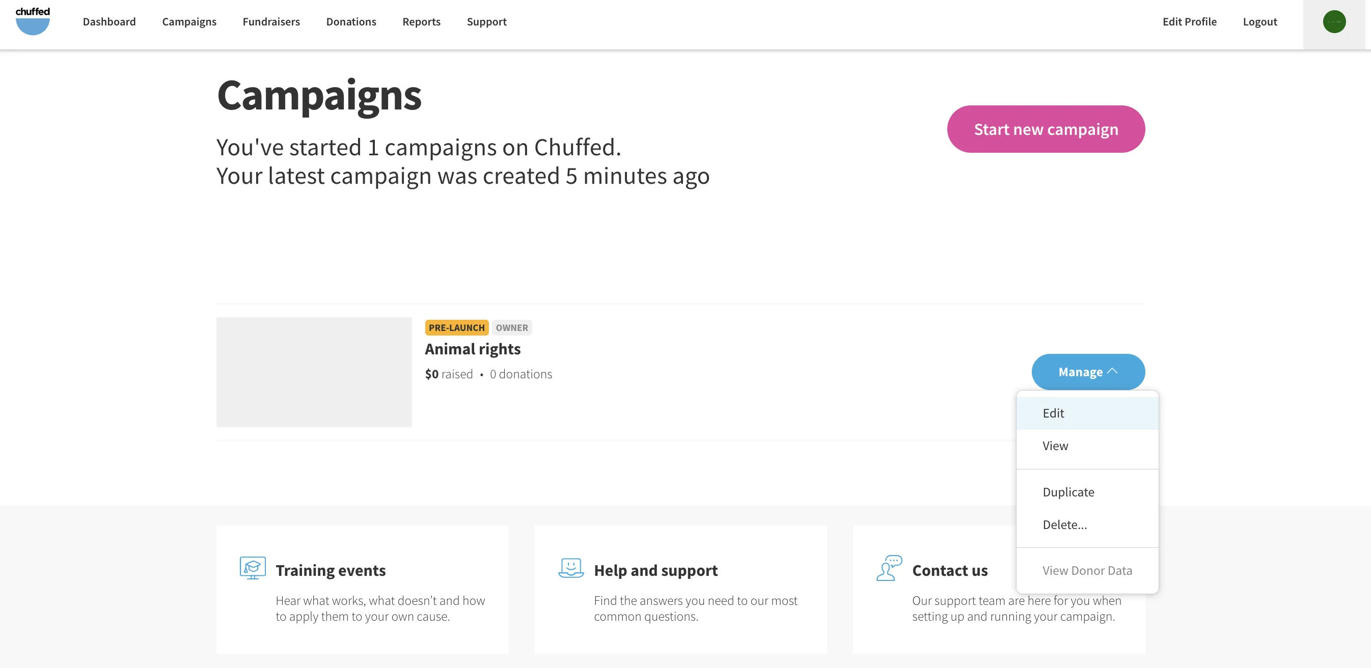 Chuffed interface screenshot 1