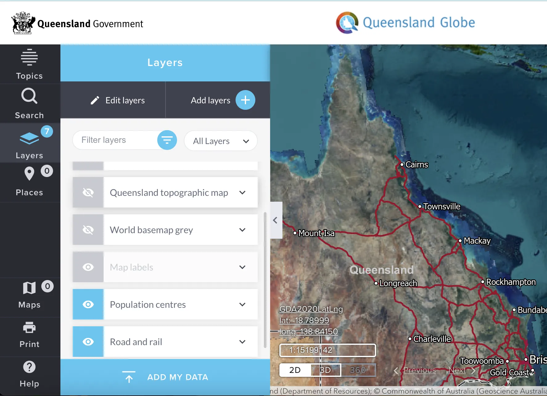 Queensland Globe interface screenshot 2