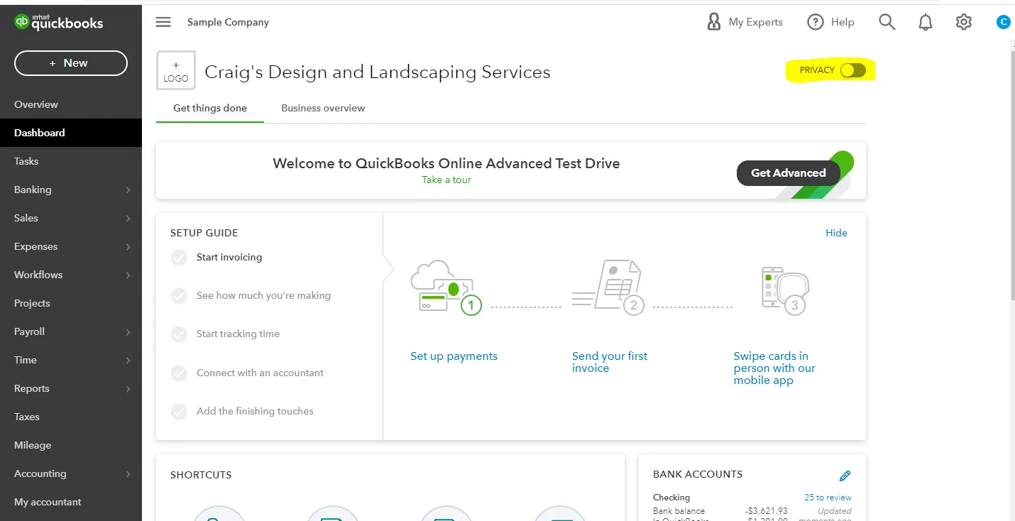 Quickbooks interface screenshot 1