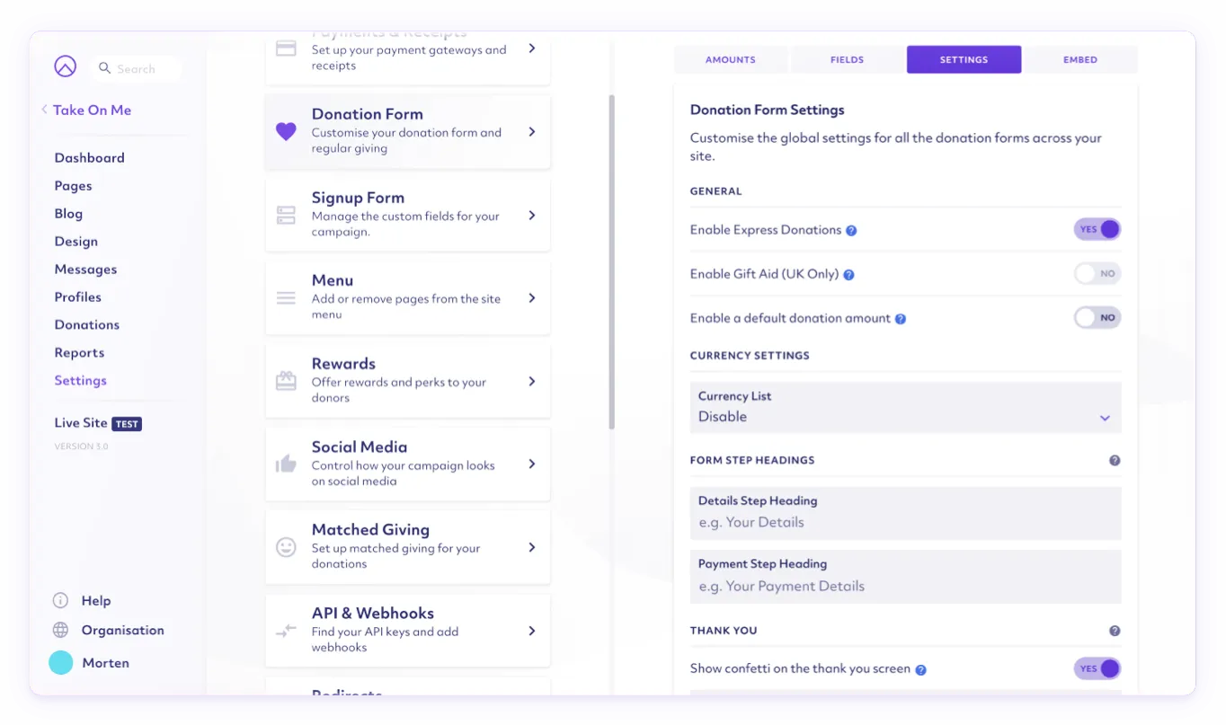 Raisely interface screenshot 5